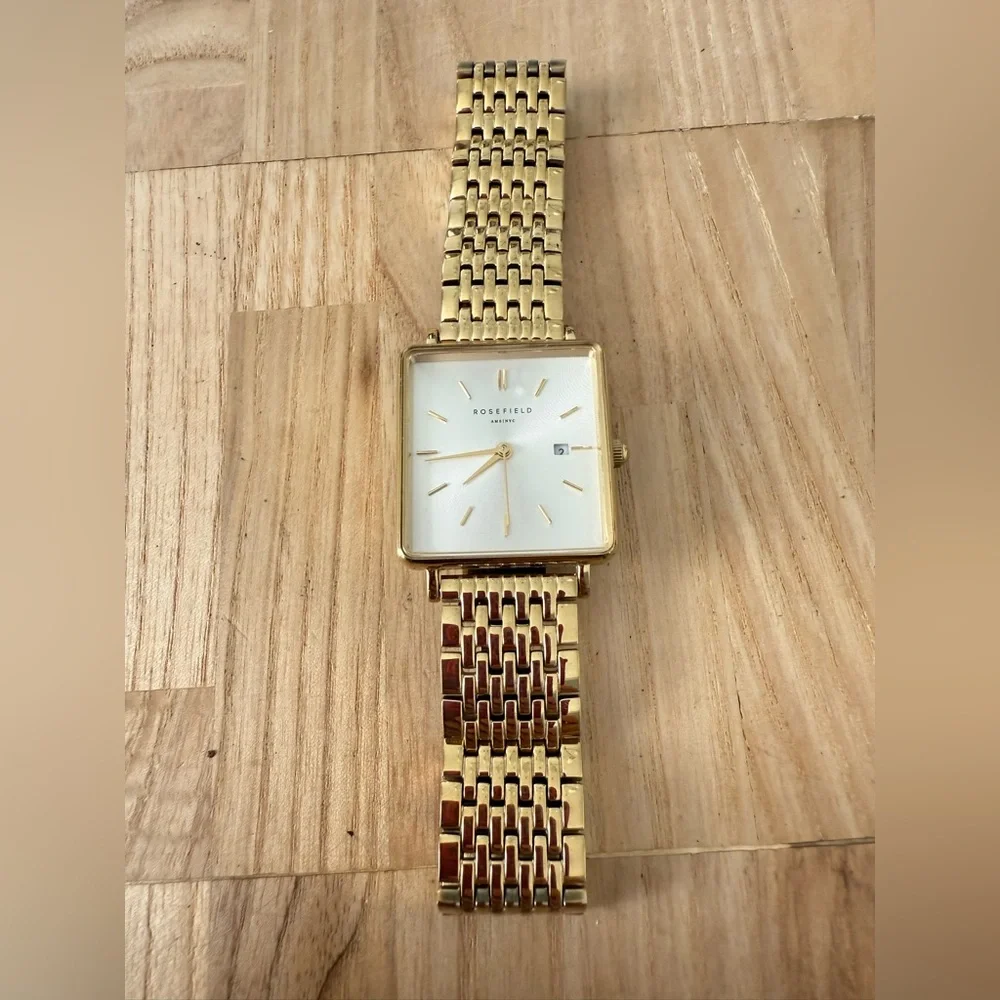 Rosefield ladies rectangular gold tone watch NEW BATTERY - Picture 4 of 11